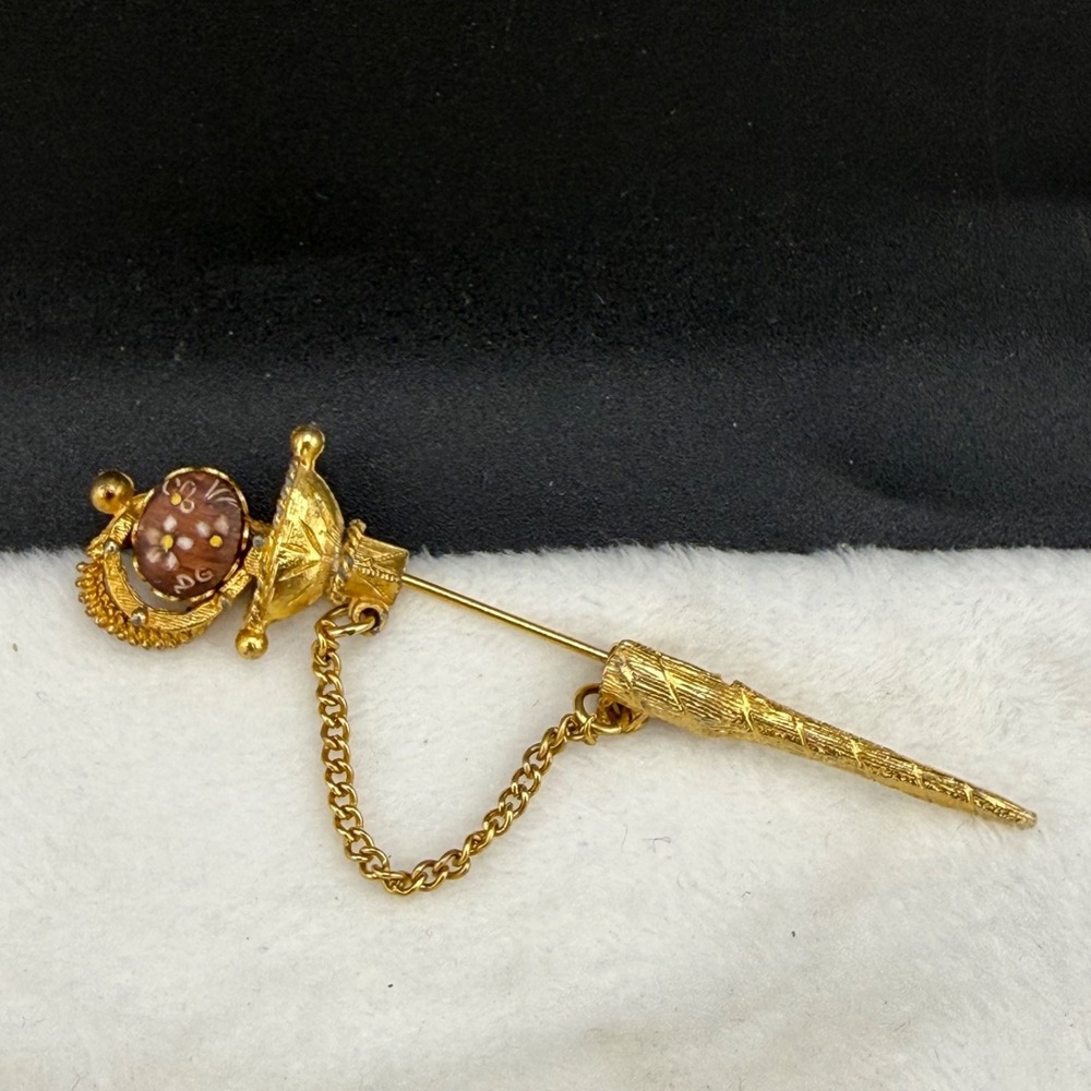 Vintage Jabot Sword Stick Pin Gold‎ Tone Scabbard